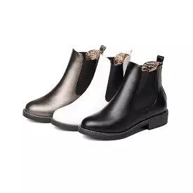 Women's Pu Leather Round Toe Stretch Short Chelsea Boots