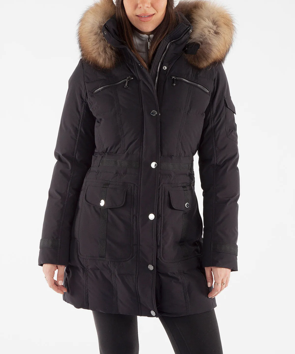 Women's Tanya Quilted 3/4 Coat With Removable Faux Fur Ruff