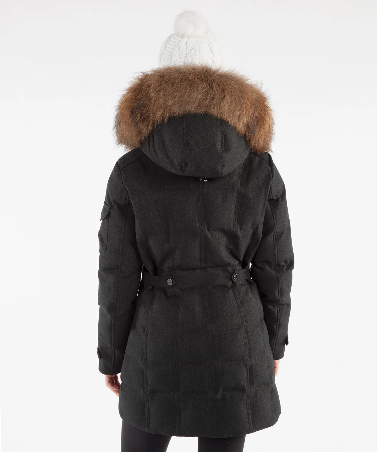 Women's Tanya Quilted 3/4 Coat With Removable Faux Fur Ruff