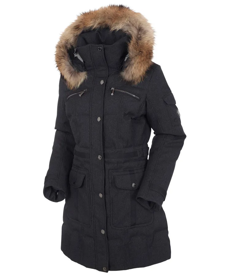 Women's Tanya Quilted 3/4 Coat With Removable Faux Fur Ruff