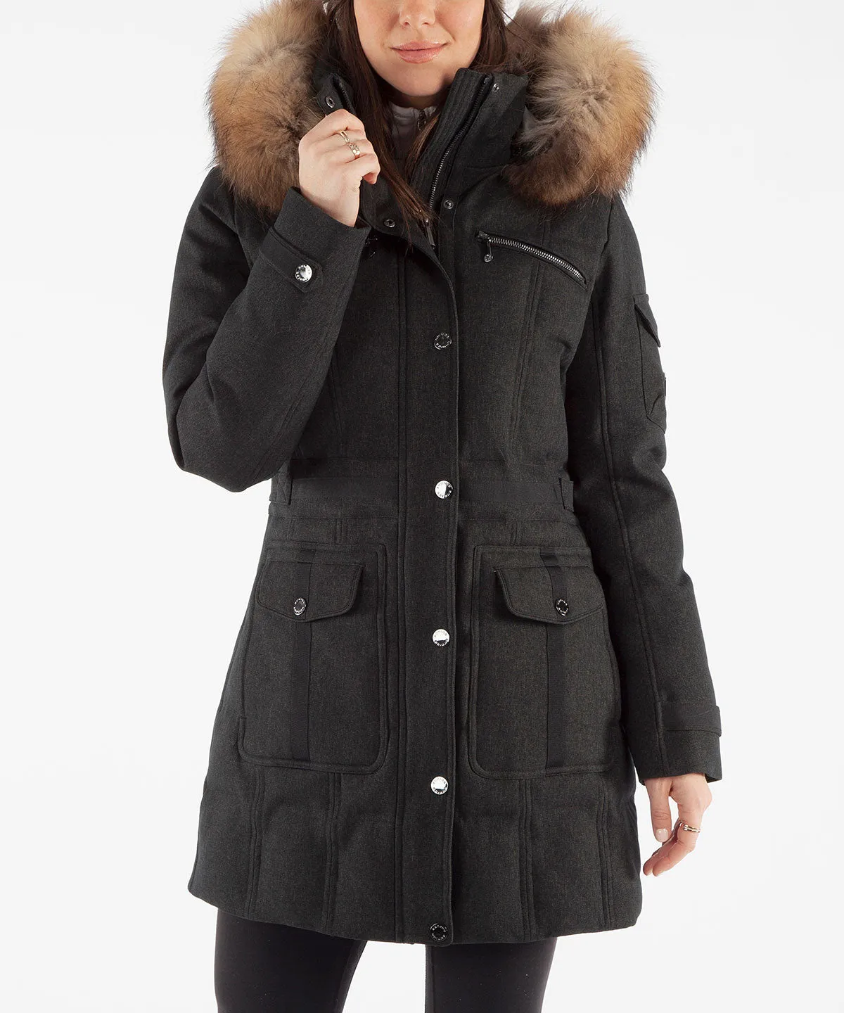 Women's Tanya Quilted 3/4 Coat With Removable Faux Fur Ruff