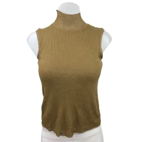 Zara Brown Beige Sleeveless Turtleneck Knitted Stretch Sweater Tank Top Size M