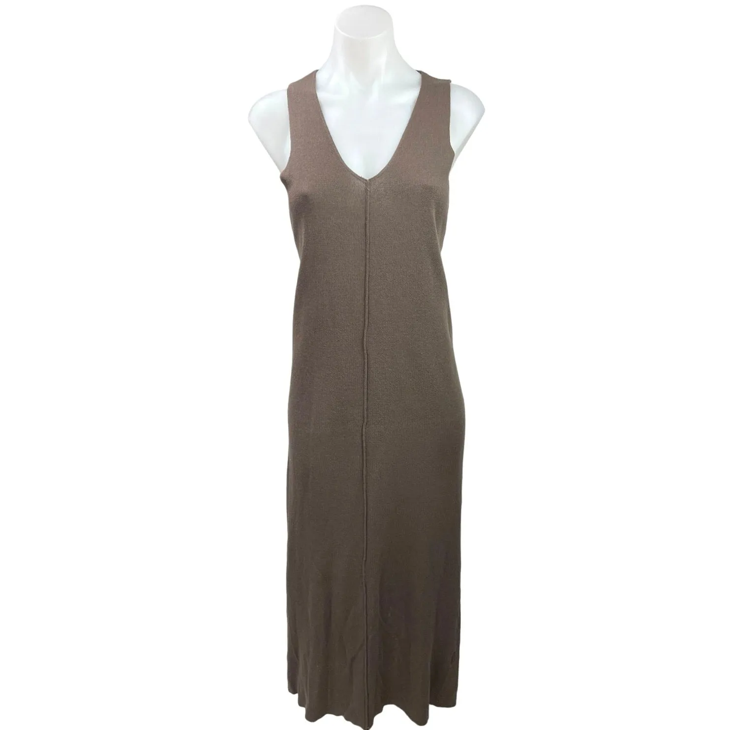 Zara Brown Knit Stretch Back Slit Sleeveless Maxi Sweater Vest Dress Size S