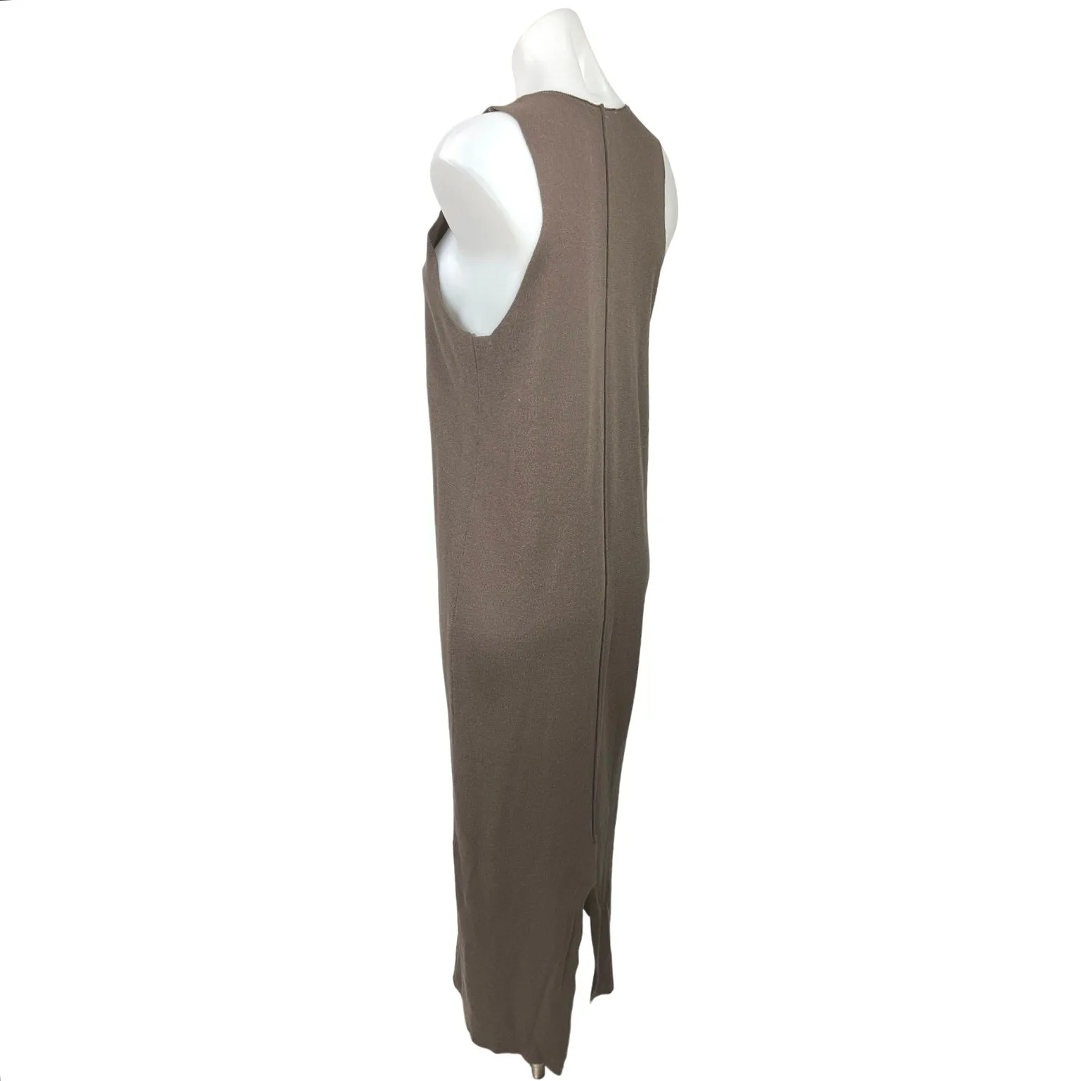 Zara Brown Knit Stretch Back Slit Sleeveless Maxi Sweater Vest Dress Size S