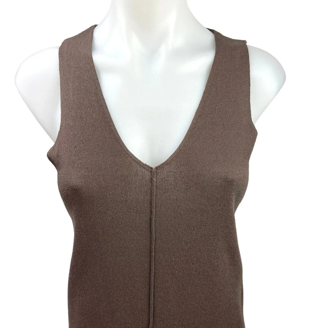 Zara Brown Knit Stretch Back Slit Sleeveless Maxi Sweater Vest Dress Size S