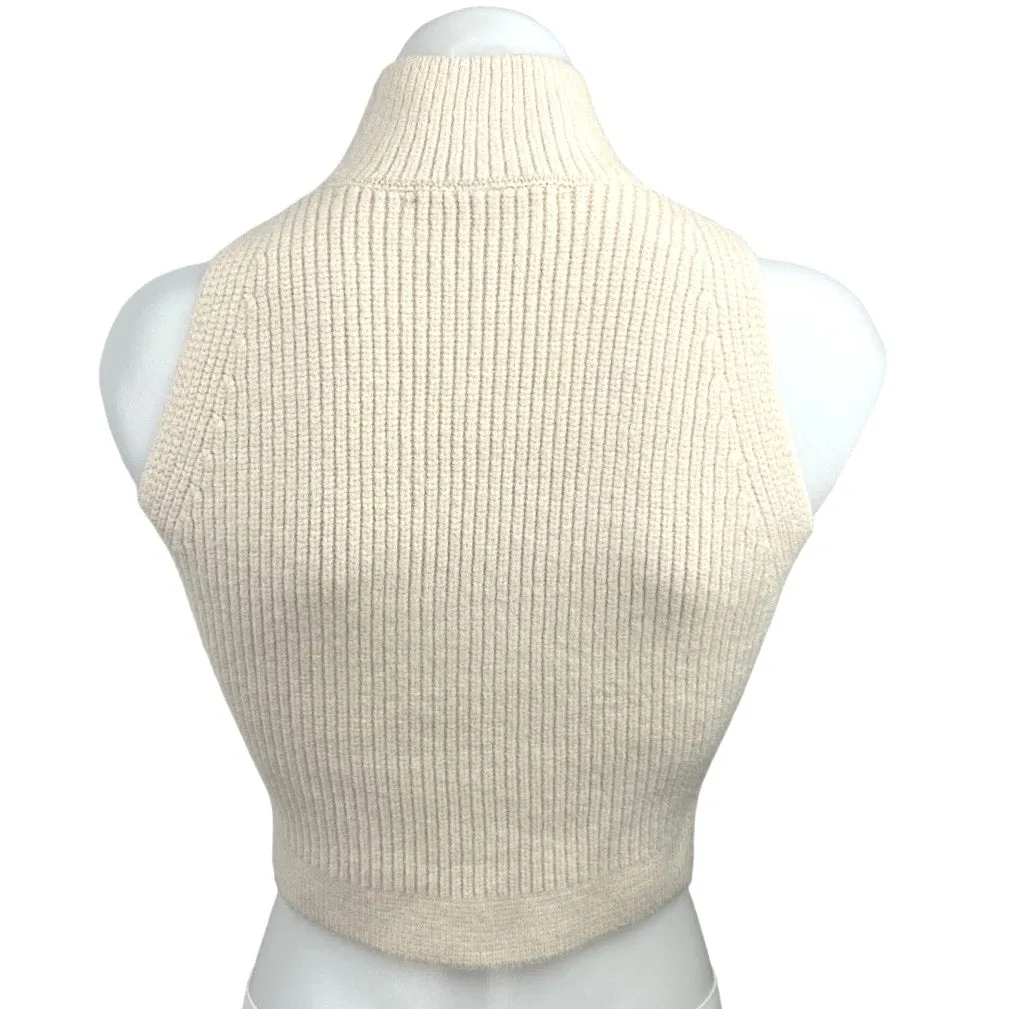 Zara Cream Turtleneck Ribbed Knit Stretch Cozy Cropped Sweater Vest Top Size S