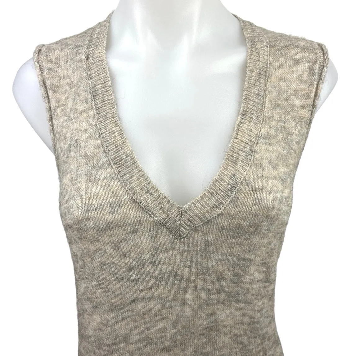 Zara Gray Cream Knit V Neck Sleeveless High Low Midi Sweater Tunic Top Size M