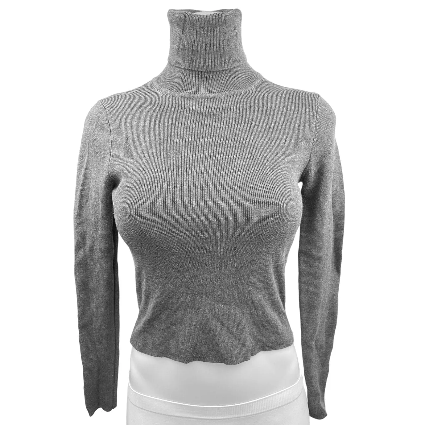 Zara Gray Turtleneck Long Sleeve Ribbed Knit Stretch Pullover Crop Top Sweater M