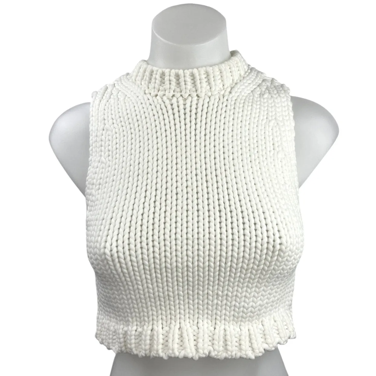 Zara White Sleeveless Mock Neck Crochet Knit Crop Sweater Vest Tank Top Size S